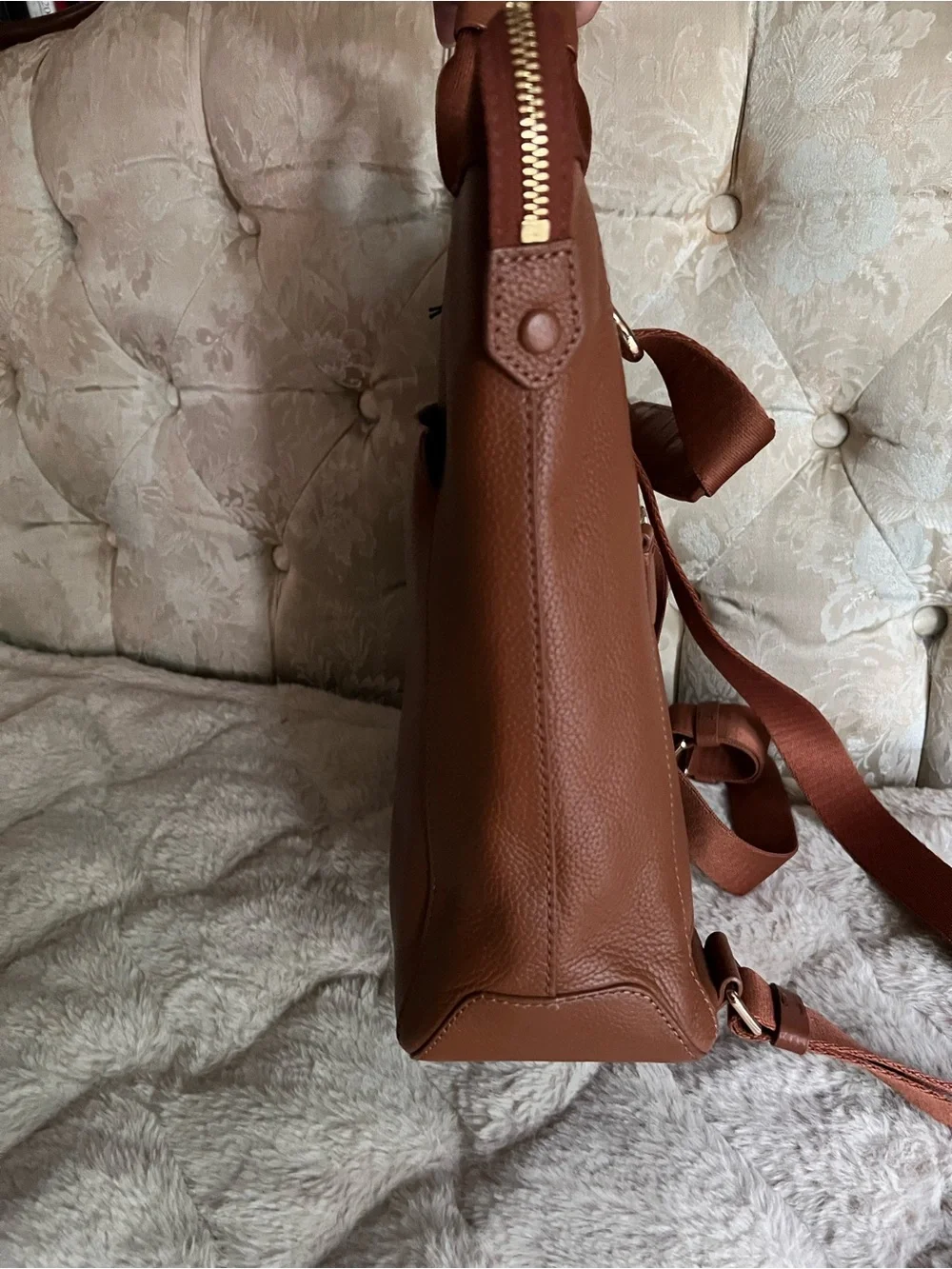 Cole Haan Brown Pebbled Leather Convertible Backpack Tote